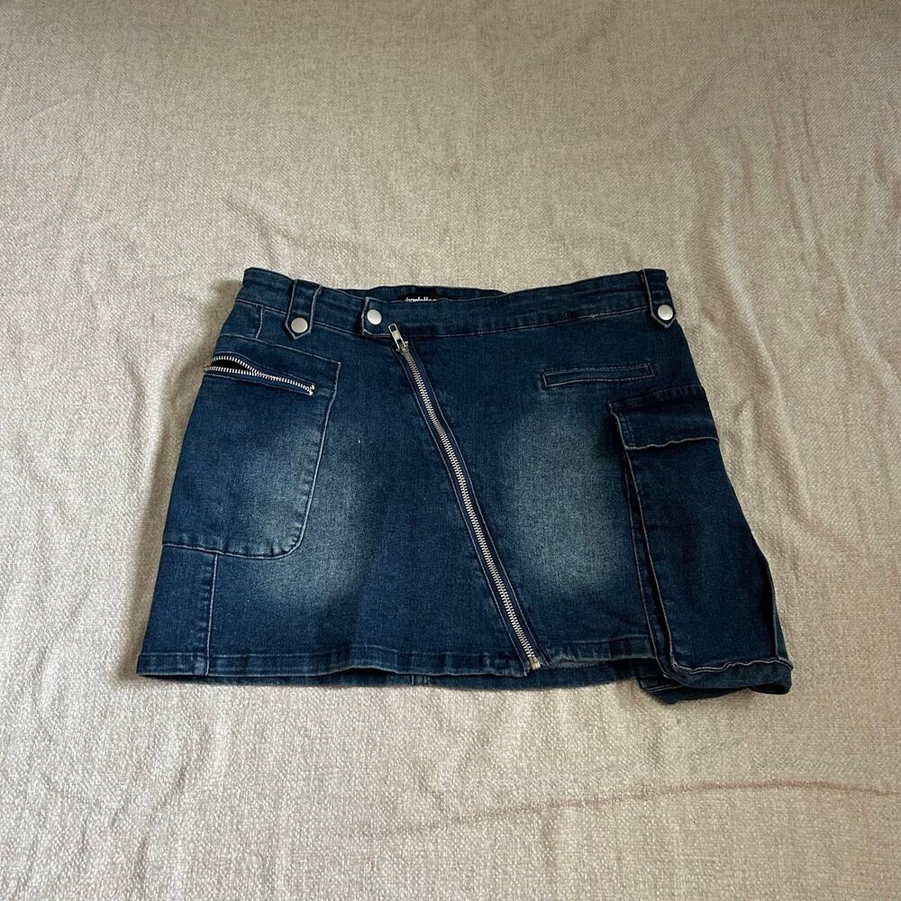 dark blue wash y2k denim cargo pocket mini skirt